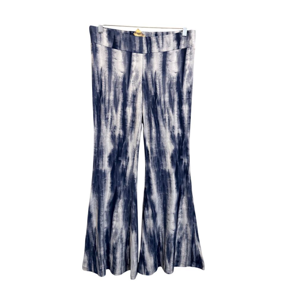 Juniper Blu Tie Dye Flare Pants L Blue Boho Hippie Beach Vacation Resortwear NWT